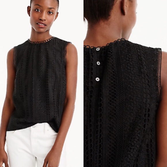 J. Crew Tops - J. Crew Mixed Lace Top Sleeveless Blouse Black 2